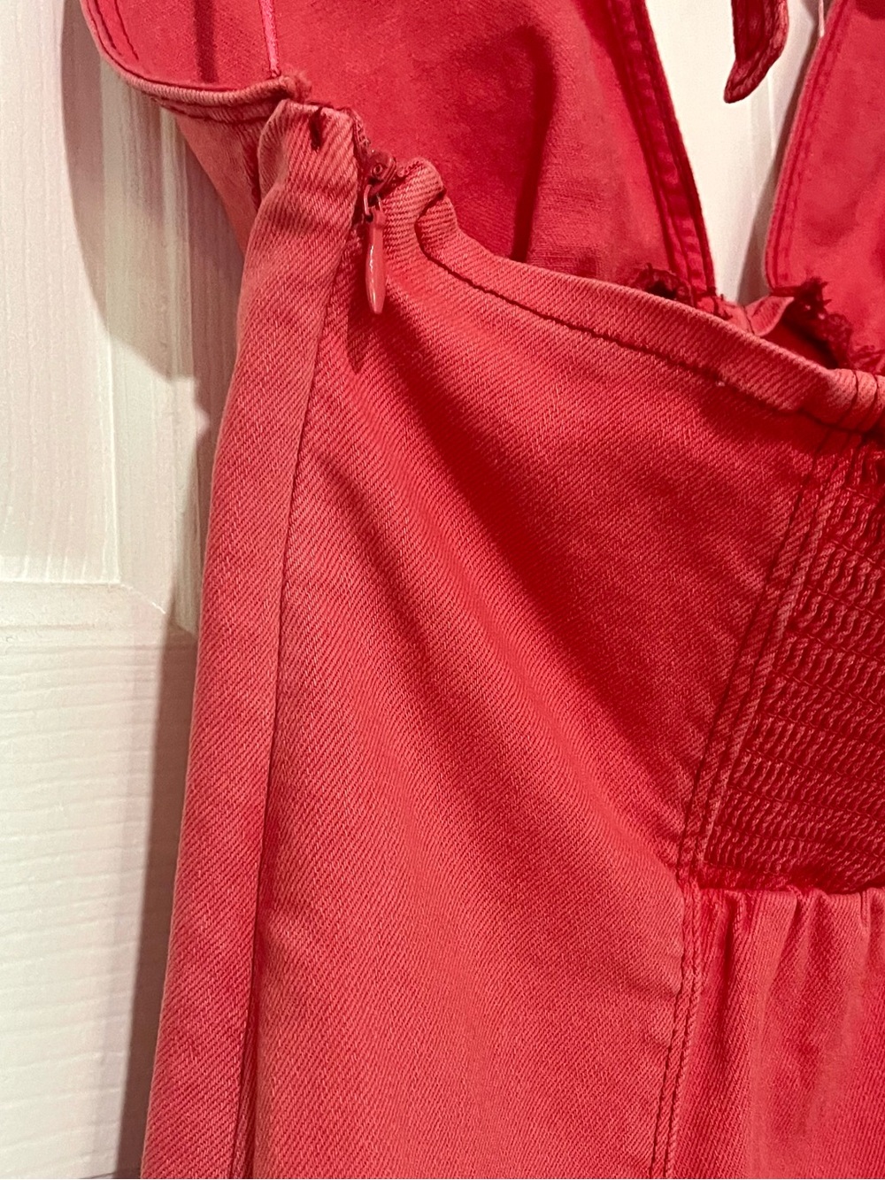 NWT Kimchi Blue Hailey Halter Denim Mini Dress Red Medium - Picture 7 of 10
